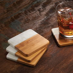 Marble and Bamboo Coaster - Set of 4