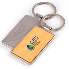 HK77- Rectangle Bamboo Zinc Keytag