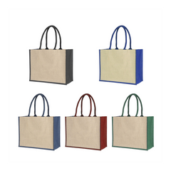 Laminated Jute Supermarket Bag With Coloured Handles And Gussets by Happyway Promotions