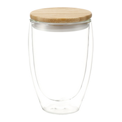 Glass Cup with Bamboo lid 355ml By HappyWay Promotions