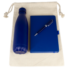 Gift Set - Cotton Drawstring Bag, Insulated Bottle, Journal & Pen By HappyWay Promotions