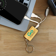 HWE100 - Bamboo Charging Cable Key Ring - Rectangle