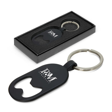 Metal bottle opener key ring with a matt finish by Happyway Promotions