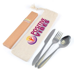 HWH53 -Banquet Cutlery Set & Straws In Calico Pouch