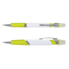 Retractable plastic ballpoint pen with a yellow highlighter by Happyway Promotions