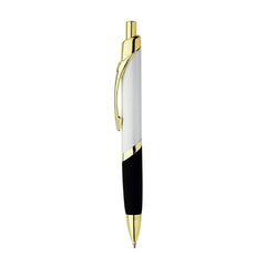 Slalom Pen by Happyway Promotions Australia: Triangle shaped full metal pen in White colour with GOLD chrome fittings