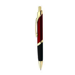 Slalom Pen by Happyway Promotions Australia: Triangle shaped full metal pen in Burgundy colour with GOLD chrome fittings