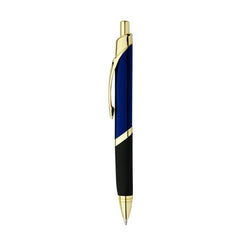 Slalom Pen by Happyway Promotions Australia: Triangle shaped full metal pen in Blue colour with GOLD chrome fittings