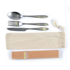 HWH53 -Banquet Cutlery Set & Straws In Calico Pouch